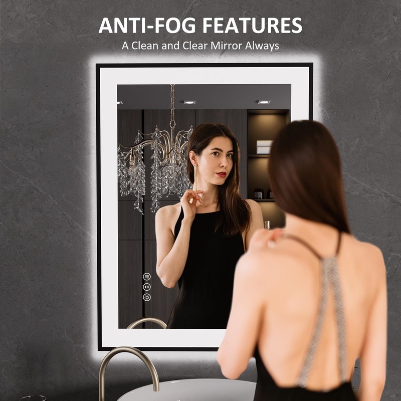 LOAAO 24"X32" LED Bathroom Mirror Black Framed, Anti-Fog, Dimmable, Lighted