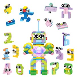 IAMGlobal 12Pack Mini Building Blocks Toy Set, 0-9 Moldable Digits Party Favors for Kids, 12 in 1 Robot Blocks for Birthday, Party, for Kids 6-12yrs