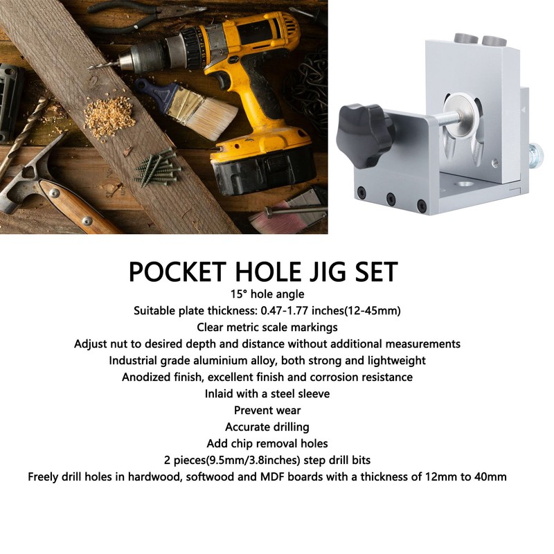 Oblique Hole Drilling Template Pocket Jig Dowel Clamps Device Set