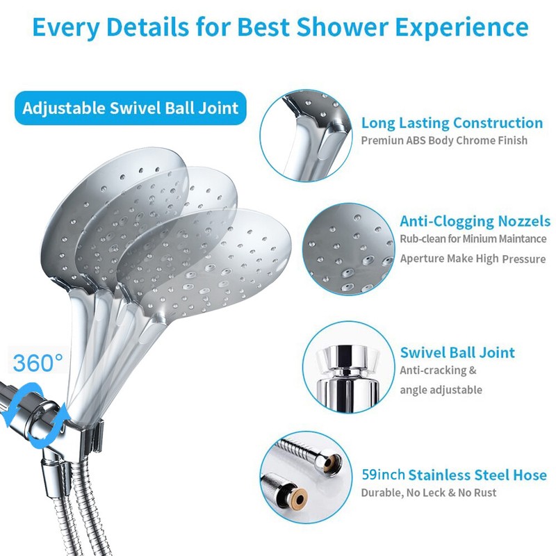 RENIST 3 Spray Settings High Pressure Handheld Shower Head Massage