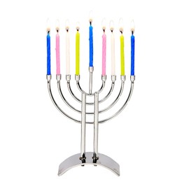 Rite Lite Mini Menorah Set with Birthday Candles - Chrome-Plated Menorah for Easy Travel, Perfect for Celebrating Chanukah! Includes 24 Mini Birthday Candles, Stylish & Modern Hanukkah Gifts 5" H