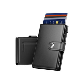 YESIIW Card Holder Mens Wallet RFID Blocking Leather Minimalist Smart Pop Up Wallet with Magnetic Coin Pocket, Trifold Credit Card Holders Wallet, Button Closure, Holds Up to 9 Cards, 2 ID Window