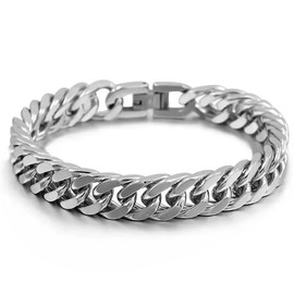 BSLVWG Cuban Link Chain Bracelet- Sturdy Stainless Steel Curb Width Cuban Link Chain Bracelet Silver Stainless Steel Fashion Bracelet for Men Dad Boyfriend Husband,6.7/7.5/8.2 Inches(8.2 inches)