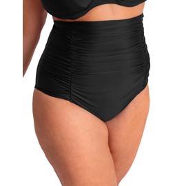 SHAPERMINT Women Ruched High Waisted Black Bikini Bottom Swimsuit, Tummy Control Full Coverage Swimwear, Small to Plus Size