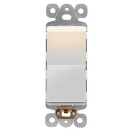 LIDER Decorator Switch with Lighted Paddle, UL Listed, Illuminated Paddle Switch, Matte Finish Rocker Switch, 1-Pole, 3-Wire, Residential/Commercial Grade, 15A 120-277VAC, White