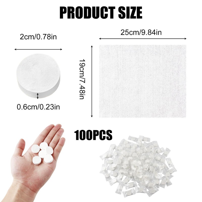 100 Pack Compressed Hand Towels Dry Towels Tablet Shape 100