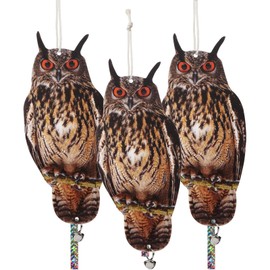 OffiCreative 3PCS Reflective Hanging Owls Decoration with Reflective Tape Effective Owl Devices to Scare Pigeon Away from Outdoor Garden Yard