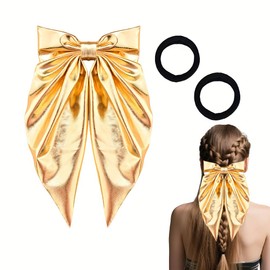 Gold Hair Bow Clip Barrettes For Women Long Tail Bows Ribbon For Hair Big Leather Hair Accessories Leather Bow Tie Long Bows Big Bow With 2 PCS