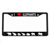 I Love Elephants Black Metal Auto License Plate Frame Car