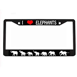 I Love Elephants Black Metal Auto License Plate Frame Car Tag Holder