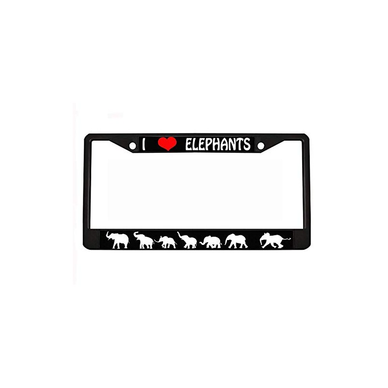 I Love Elephants Black Metal Auto License Plate Frame Car