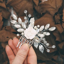 Easedaily Flower Bride Wedding Hair Comb Silver Leaf Crystal Bridal Hair Piece Rhinestone Hair Accessories for Women and Girls