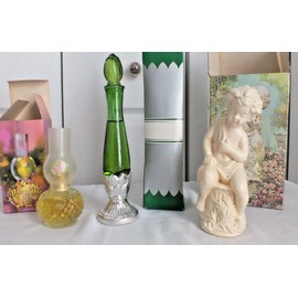 avon FULL Chimney lamp Empire green bud vase moonwind cologne Florentine cherub