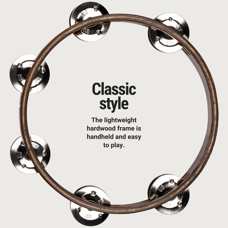 Meinl Percussion CTA2WB Wooden Tambourine with Stainless Steel Bells /
