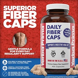 Yerba Prima Yerba Prima Daily Fiber Caps Formula, 400 Capsules - Both Soluble and Insoluble - with Psyllium Seed Husks, Acacia Gum, Apple Fiber and More - Dietary Supplement