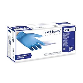 Reflexx R70/M Powder free nitrile gloves, gr4, 9 Size M, Light Blue (Pack of 100)