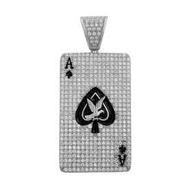 HarlemBling Solid 925 Sterling Silver Iced Out Ace Of Spades Pendant - Men's - Great For Any Chain! Hip Hop Style (Natural Silver)