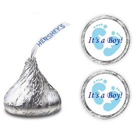 324 Its a Boy Blue Footprints Kisses Labels for Baby Shower Or Baby Sprinkle Party Or Event, Stickers, Wrappers, Favors