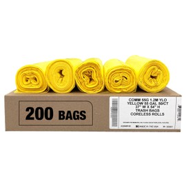 Ultrasac Heavy Duty 55 Gallon Yellow Trash Bags - (Value 200 Pack) - 1.5 MIL equivalent Industrial Strength Plastic 37" x 54" for 50-55 Gal Cans -Fits Toter, Rubbermaid Brute, Carlislie Bronco etc.