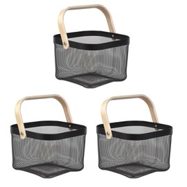 Tamatoshi Fruit and Vegetable Storage Basket Steel Mesh Basket with Handle, Black, Set of 3