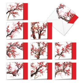 The Best Card Company - 10 Assorted Flower Cards Blank (4 x 5.12 Inch) - All Occasion Floral Greetings Boxed - Cheers and Cherries MQ5072OCB-B1x10