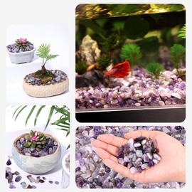 Amethyst Crystal Chips Bulk Polished Tumbled Crushed Stones Aquarium Gravel Rocks with Pink Quartz Bracelets,Decorative Fish Tank Succulent Plants Vase Filler Fountain Potted (1lb 500+Pcs)