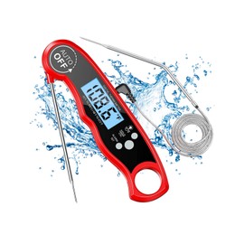 Termómetro Digital de Carne, Termómetro de Doble Sonda para Horno con Alarma, 2 Segundos Lectura Instantánea, Termómetro Cocina para Cocinar, Horno, Barbacoa, Parrilla（Rojo）