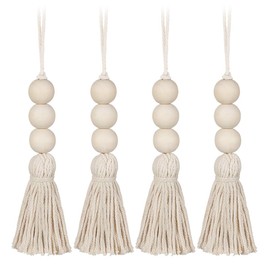 BESPORTBLE Pack of 4 Tassel Wooden Beads Garland Cotton Line Decorative Door Handle Decor Tassel Bead Pendant for Cabinet Door Porch