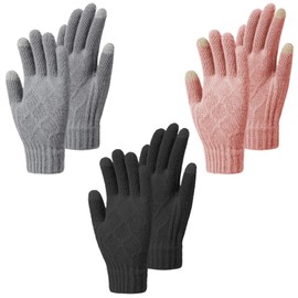 AWAVM 3 Pairs Women Winter Touch Screen Gloves Thermal Knitted Gloves for Women Elastic Warm Touchscreen Smartphone Gloves for Working Driving Running Outdoor Activities