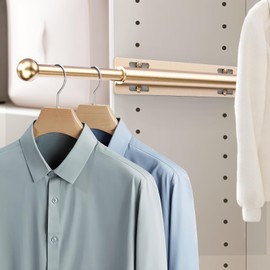 Supforce Valet Rod for Closet Pull Out, Retractable Slide Out Valet Rod Closet Organization, 12" Aluminum Valet Clothing Hanger Rods Perfect for Suits, Freshly Pressed Clothes, Gold