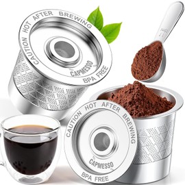 CAPMESSO Reusable K Cups for Keurig: NO Grit Stainless Steel Coffee Pod for Keurig 1.0 Coffee Machine - Dual-Mesh Filter for Richer Coffee Tea,BPA Free, No Plastic,Easy to Clean,Scoop & Brush (2 Pack)