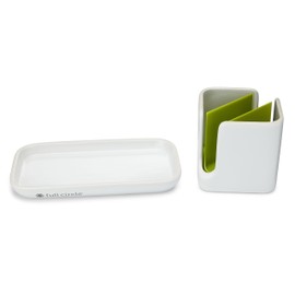 Full Circle Stash, Ceramic Sink Caddy, Green and White