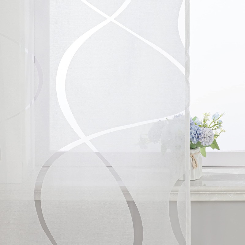 HeichkelL Sliding Curtains, Transparent Curtains, Set of 2, Waves Burnout