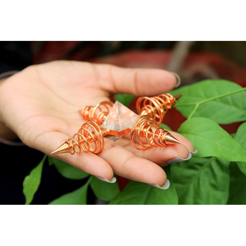 Exquisite Copper Coil Crystal Quartz Pyramid Energy Generator 4 Points