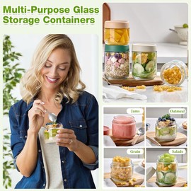 Qipecedm Qipecedm 8 Pack Overnight Oats Containers with Lids, Large & Small Glass Mason Jars 16oz & 10 oz, Breakfast Oatmeal Container to Go, Salad Meal Prep Jars for Food Storage, Mush Chia Seed Pudding Jars