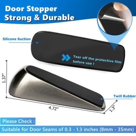 Amedoo Door Stoppers (1 Pack) Door Stoppers for Bottom of Door, Door Stop Floor Doorstop Door Wedge Stopper Made of Zinc Alloy and Rubber, Comes with Adhesive Storage Holder. (Silver, 1 Pack)