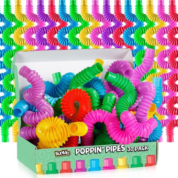 BUNMO Pop Tubes Large 30pk | Hours of Fun for Kids | Imaginative Play & Stimulating Creative Learning | Toddler Sensory Toys | Tons of Ways to Play | Connect, Stretch, Twist & Pop