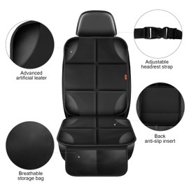 XHYANG Car Seat Protector 1 Pack Car Seat Cushion Mat Thickest Padding,Waterproof 600D Fabric Car Seat Covers for Non-Slip Backing Mesh Pockets for Baby and Pet (Black, 1 Pc)