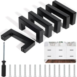 QSWY 6 Pack Black Stainless Steel T-Shaped Furniture Handles, 64 mm, Kitchen Cabinets, Drawers, Cupboards