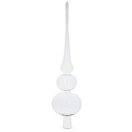 Double Ball Clear Mouth Blown Glass Christmas Tree Topper 12.5 Inches