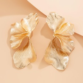 Gold Flower Earrings Statement Earrings for Women Big Exaggerated Floral Petal Leaf Stud Earrings (Gold)