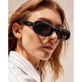 FURTALK Polarized Sunglasses for Women, Oval Frame, UV Protection Lenses, Retro Style, Black (Brown)