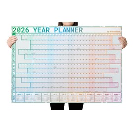 2026 Year Wall Planner - A1 Size (84.1cm x 59.4cm) 150GSM - Horizontal Linear layout - Inc. Bank Holidays (UK) - Folded