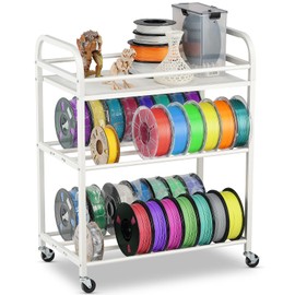 3D Printer Filament Storage Rack- Rolling Filament Spool Holders Racks with Wheels, Heavy Duty Metal Shelf for PLA/ABS/TPU/Nylon, Filaments Organzied for 3D Printing Studio, Office Workshop (White)