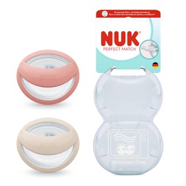 NUK Perfect Match Baby Dummy, 0-6 Months, Nursing Friendly, Orthodontic Dummy, 95% Acceptance in Babies, Beige/Red, Pack of 2