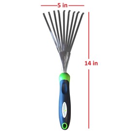 Garden GURU Stainless Steel Hand Rake Soil Tiller with Ergonomic Handle, Great for Gardening, Cultivating, Loosening Soil & Spreading Mulch