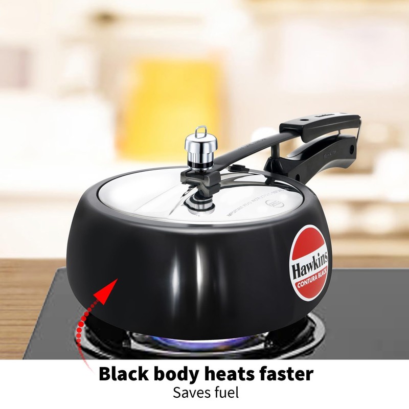 Hawkins 3.5 Litre Contura Black Pressure Cooker, Hard Anodised Inner