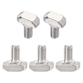 DTGN M6x12mm(DxL) T Slot Drop In Stud Slide Screw Bolts 5 Pcs Perfect for Construction Industry Carbon Steel T-Screw Silver Tone