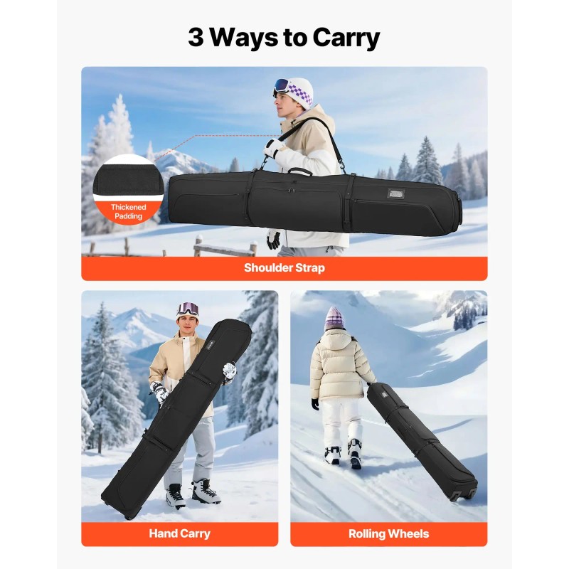 Ski Roller Bag 74.8 In/190 cm Padded Snowboard Bag Wheels