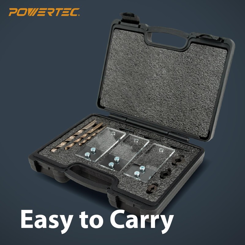 POWERTEC Complete Doweling Jig Kit w/ 1/2",3/8",1/4" Cobalt M-35 Drill